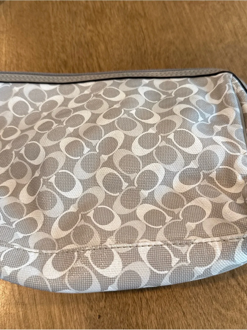 Signature coach Pattern Cosmetic Pouch in Light Gray and Cream